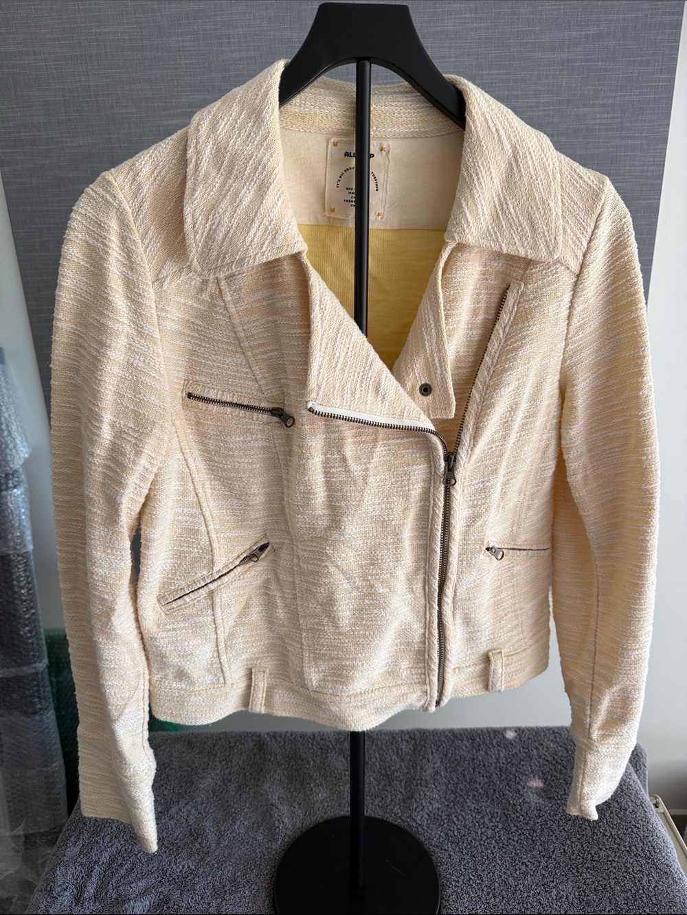 Textured Cream Moto Blazer Jacket - Women